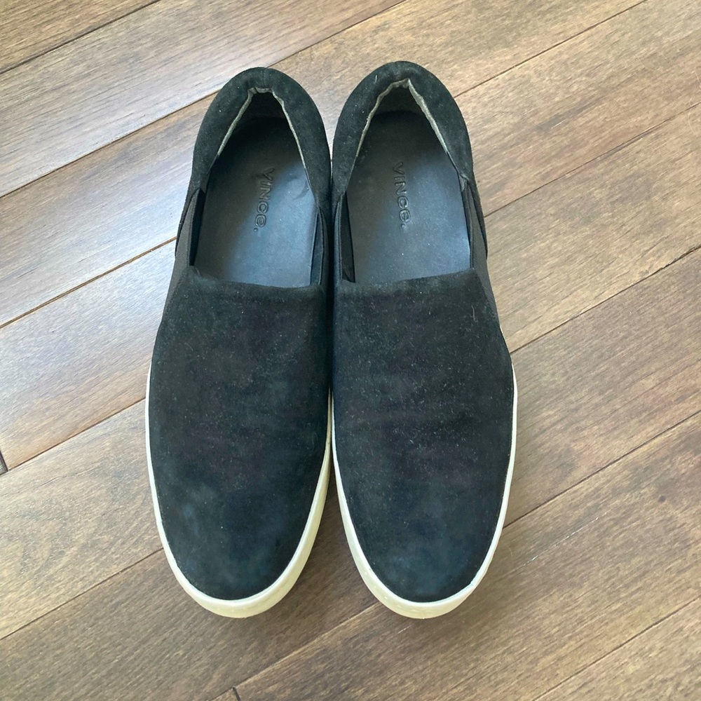 Vince black suede slip on